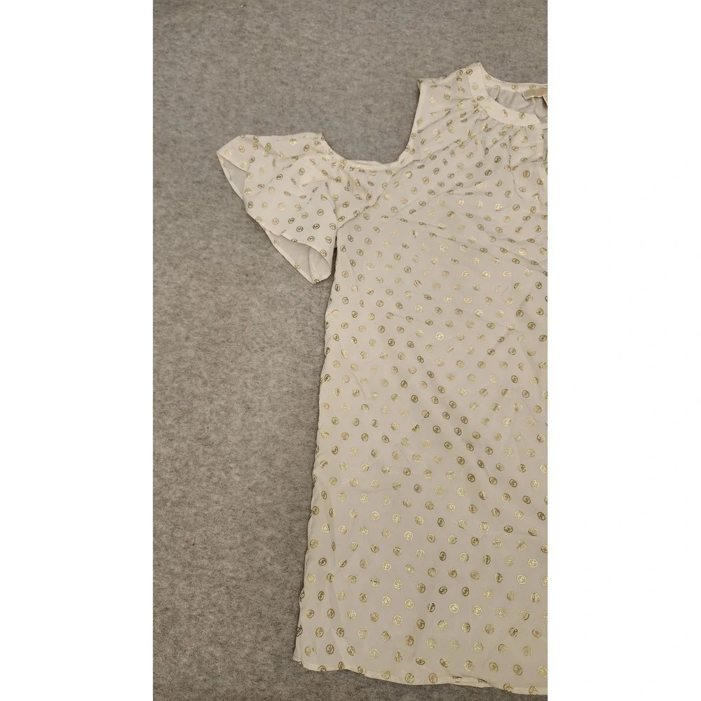 Michael Kors Shirt Womens Medium  Gold Logo Cold Shoulder Tie Neck Foil‎